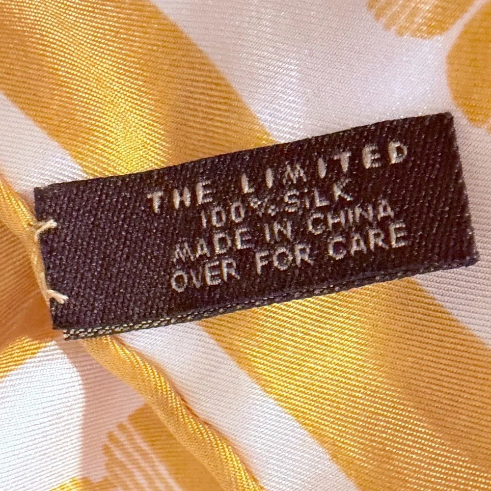 The Limited Silk Scarf Yellow White Polka Dot Geo Oblong Striped Border 114-02